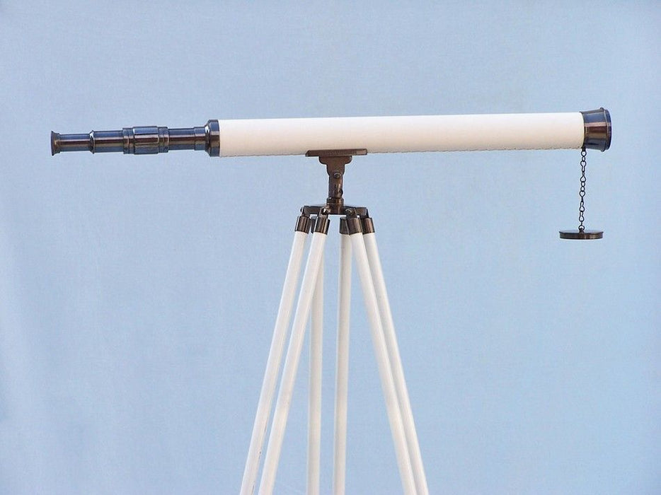 Hampton Nautical 60-inch Floor Standing Oil-Rubbed Bronze & White Leather Harbor Master Telescope