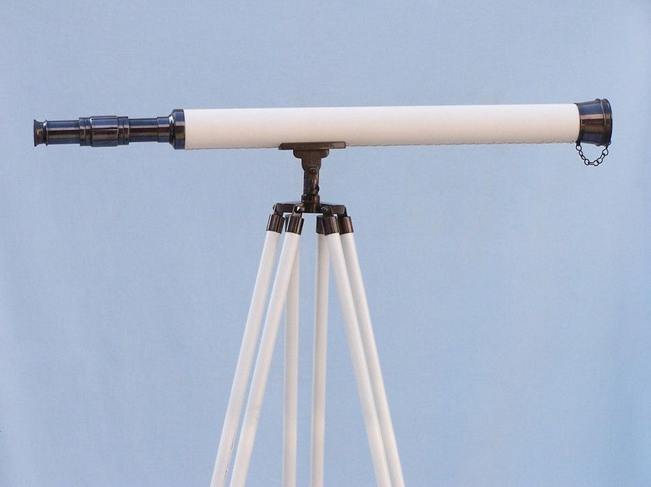 Hampton Nautical 60-inch Floor Standing Oil-Rubbed Bronze & White Leather Harbor Master Telescope
