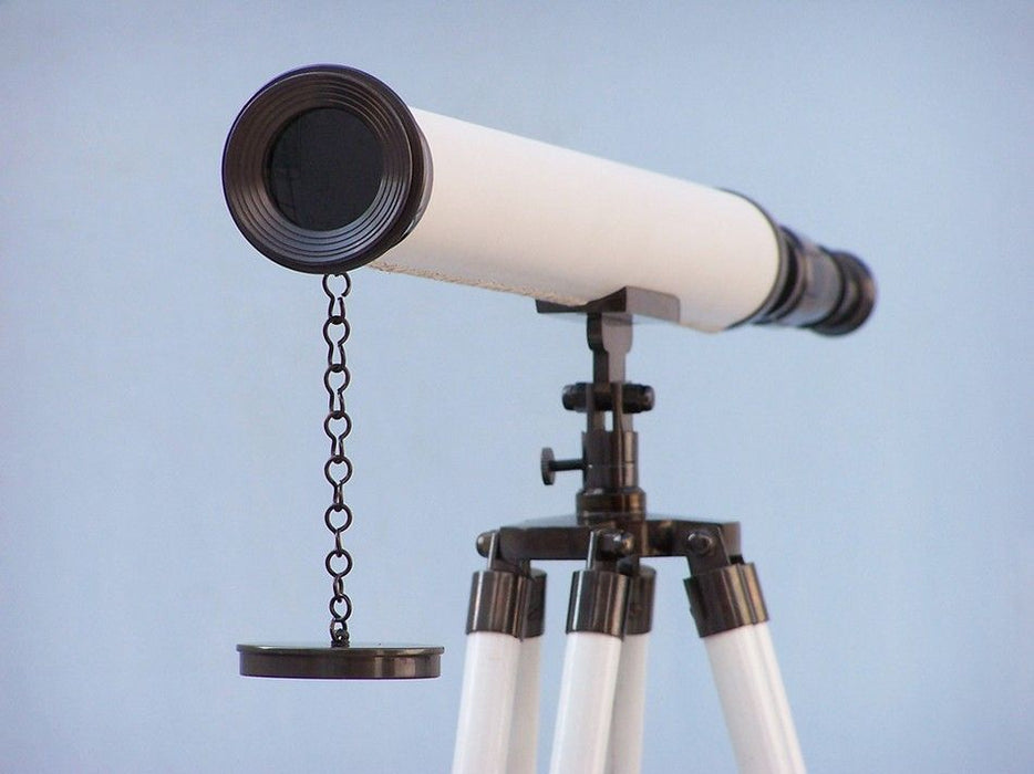 Hampton Nautical 60-inch Floor Standing Oil-Rubbed Bronze & White Leather Harbor Master Telescope