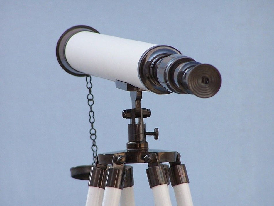 Hampton Nautical 60-inch Floor Standing Oil-Rubbed Bronze & White Leather Harbor Master Telescope