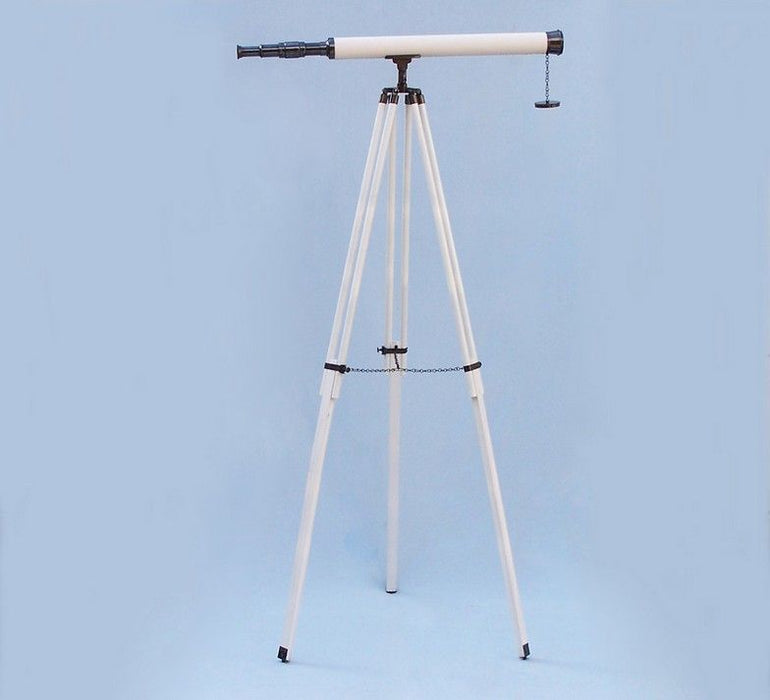 Hampton Nautical 60-inch Floor Standing Oil-Rubbed Bronze & White Leather Harbor Master Telescope