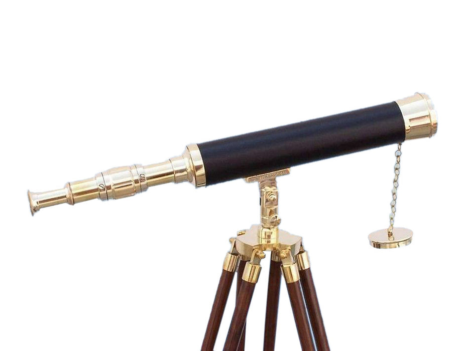Hampton Nautical 50-inch Floor Standing Brass & Leather Harbor Master Telescope