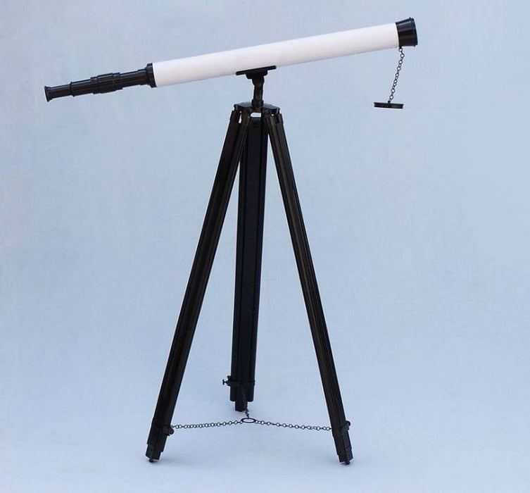 Hampton Nautical 60-inch Floor Standing Oil-Rubbed Bronze-White Leather with Black Stand Harbor Master Telescope