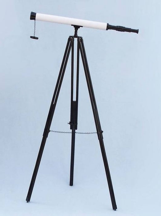 Hampton Nautical 60-inch Floor Standing Oil-Rubbed Bronze-White Leather with Black Stand Harbor Master Telescope