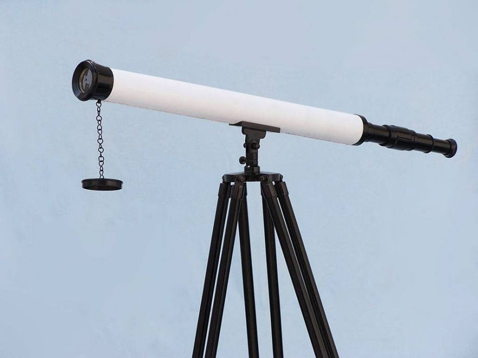 Hampton Nautical 60-inch Floor Standing Oil-Rubbed Bronze-White Leather with Black Stand Harbor Master Telescope