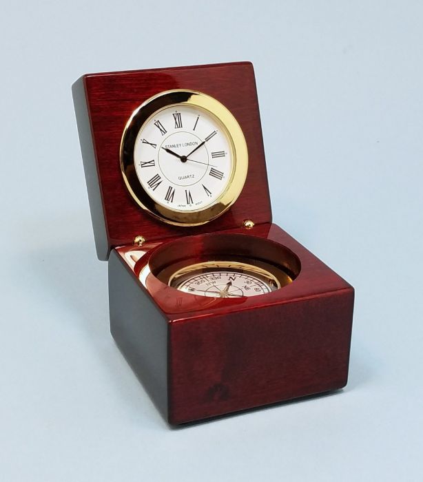 Stanley London Engravable Executive Navigator Desk Clock and Compass