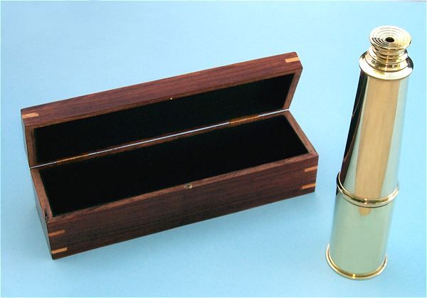 Stanley London 52mm Engravable Antique Patina Brass Telescope w/ Case