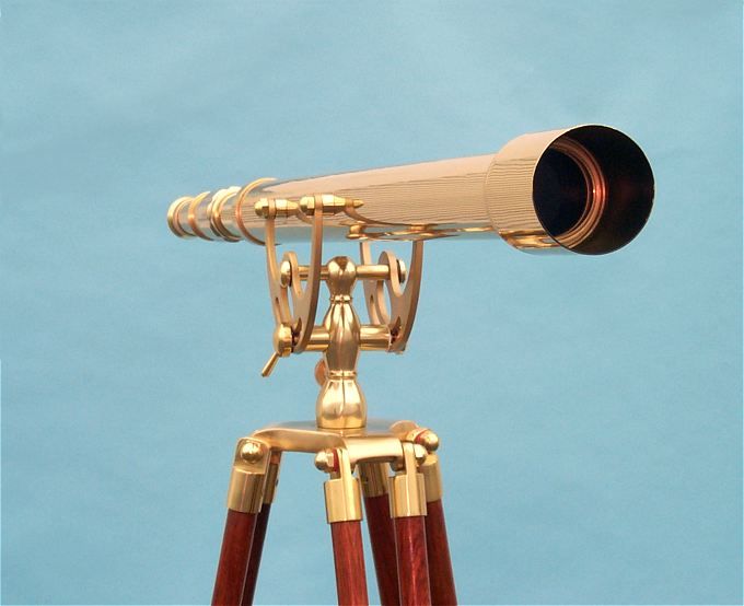 Stanley London 50mm Engravable Premium Brass Harbormaster Telescope w/ Arc Mount Mahogany Tripod