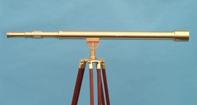 Stanley London 50mm Engravable Premium Brass Harbormaster Telescope w/ Mahogany Tripod