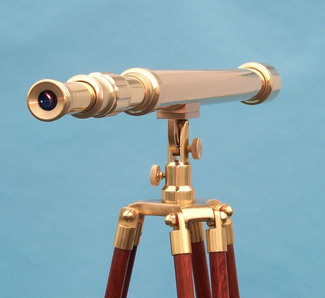 Stanley London 50mm Engravable Premium Brass Harbormaster Telescope w/ Mahogany Tripod