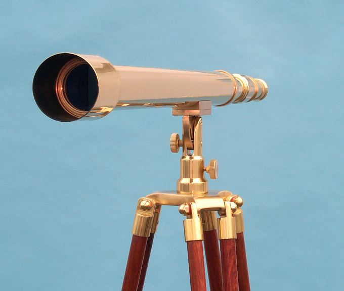 Stanley London 50mm Engravable Premium Brass Harbormaster Telescope w/ Mahogany Tripod