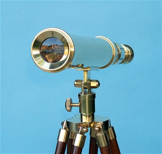 Stanley London 38mm Engravable Polished Brass Harbormaster Brass Telescope w/ Hardwood Tripod