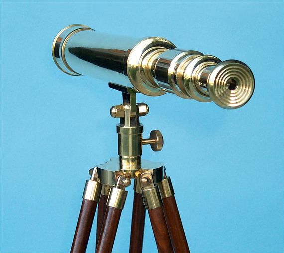Stanley London 38mm Engravable Polished Brass Harbormaster Brass Telescope w/ Hardwood Tripod