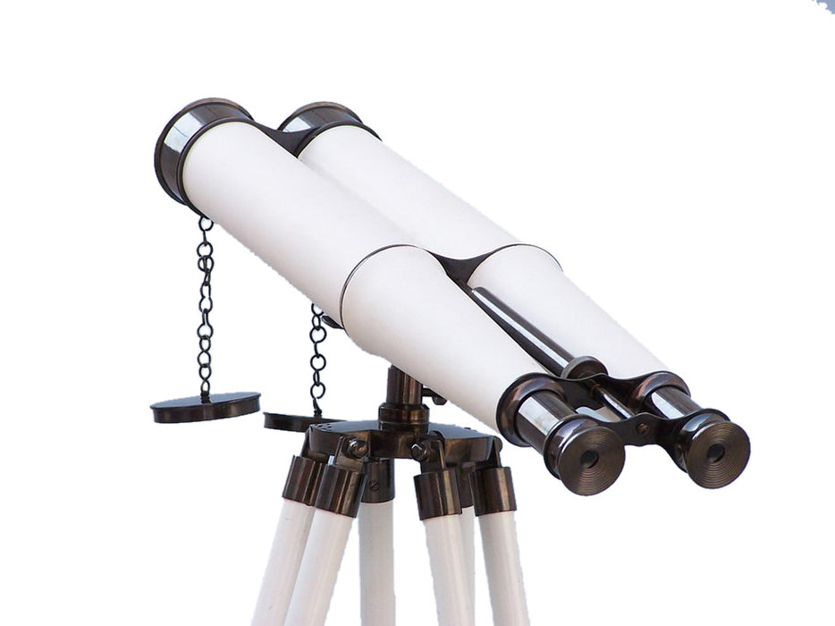 Hampton Nautical 62-inch Floor Standing Admiral's Oil-Rubbed Bronze-White Leather Binoculars