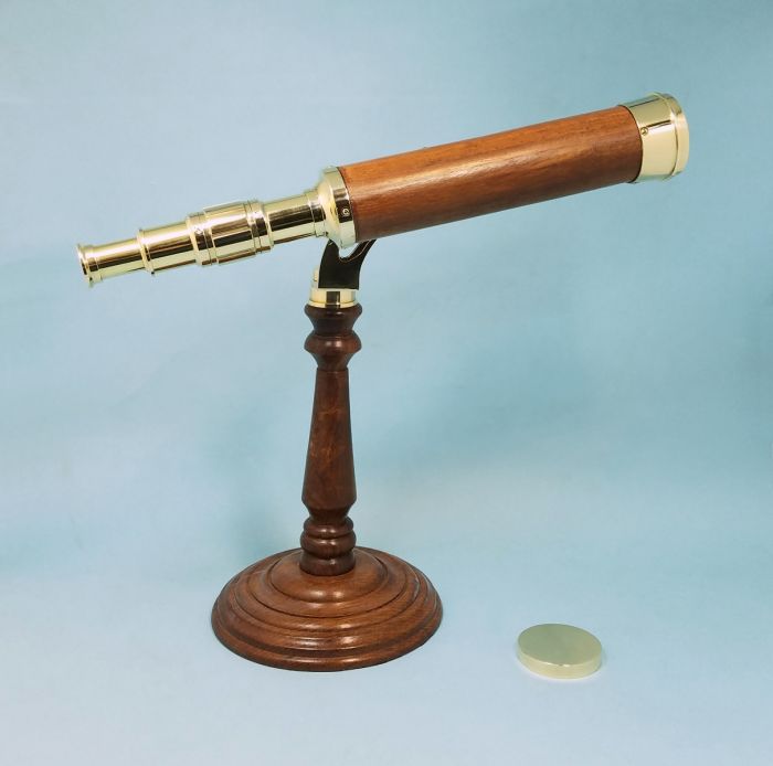 Stanley London 38mm Engravable Hardwood& Polished Brass Desk Telescope