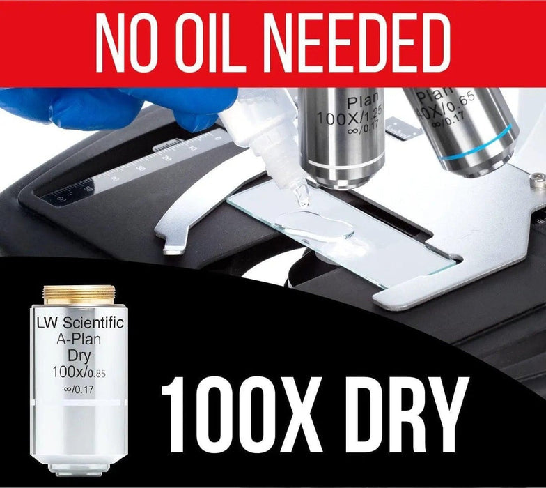 LW Scientific 100x Infinity Plan DRY Objective - No Oil Needed