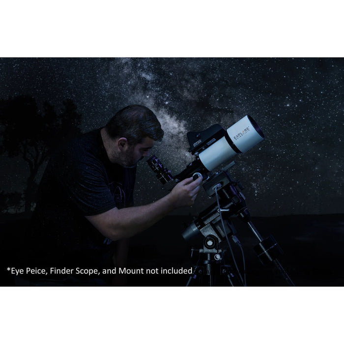A Man Setting Up the Explore Scientific ED80 Essential Series Air-Spaced Triplet Refractor Telescope with 0.8x Focal Reducer and iEXOS-100-2 PMC-Eight Equatorial Tracker System with WiFi and Bluetooth®
