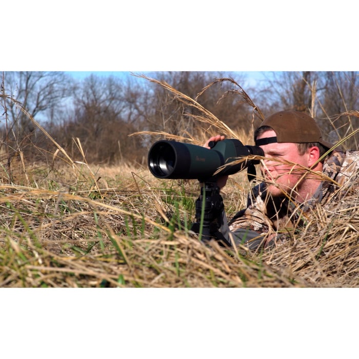 A Man Using Alpen Shasta Ridge 20-60x80mm Waterproof Spotting Scope Outdoors
