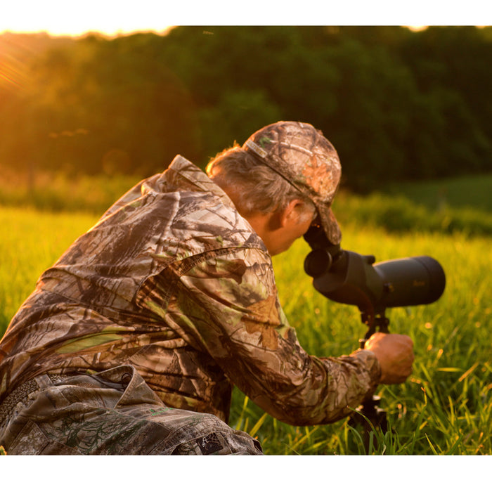 A Man Using Alpen Shasta Ridge 20-60x80mm Waterproof Spotting Scope Outdoors