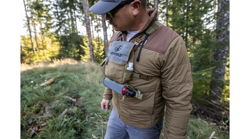 A Man Wearing the Leupold Optics Pro Guide Bear Spray Pouch