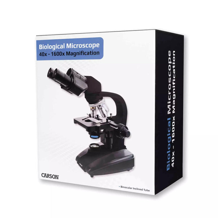A Woman Using the Carson 40x-1600x Professional Grade Biological Microscope - Box