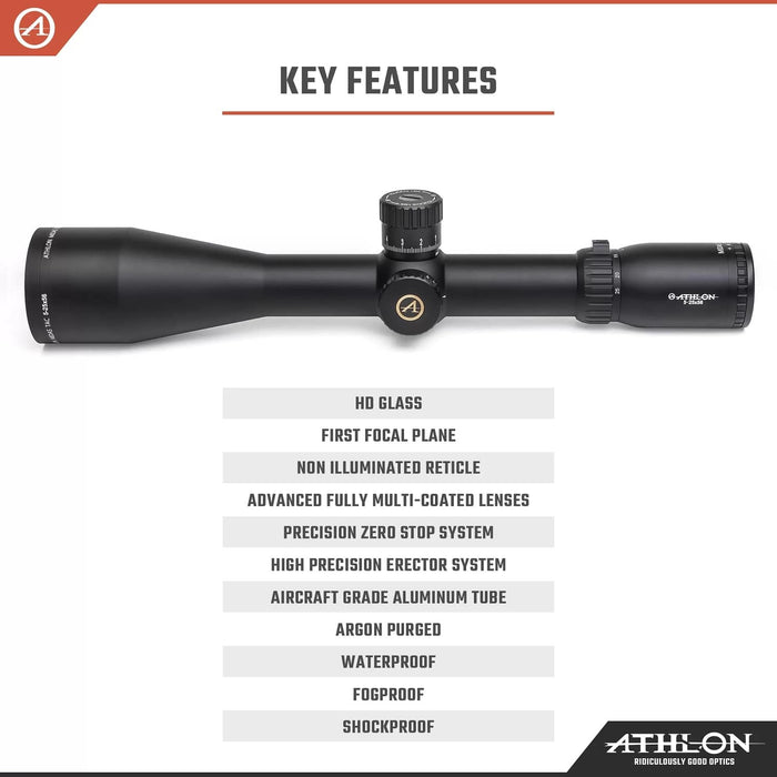 Athlon Optics Midas TAC HD 5-25x56mm APRS6 FFP MIL Riflescope Key Features
