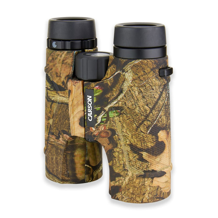 Carson 3D Series 10x42mm ED Glass Binoculars in Mossy Oak Body Standing Up