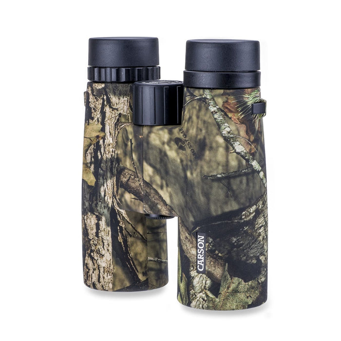 Carson JR Series 10x42mm Waterproof Binoculars in Mossy Oak Body Standing Up