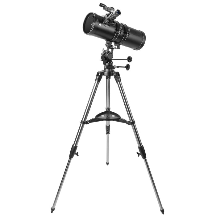 Explore One Aurora II Flat Black 114mm Slow Motion AZ Mount Telescope Ultimate Bundle Package and Bonus Accessories Side Profile Left