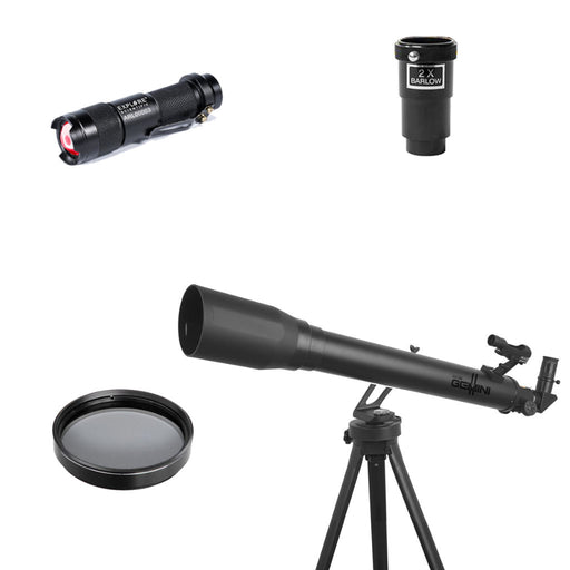 Explore One Gemini II Flat Black 70mm AZ Mount Telescope Ultimate Bundle Package and Bonus Accessories
