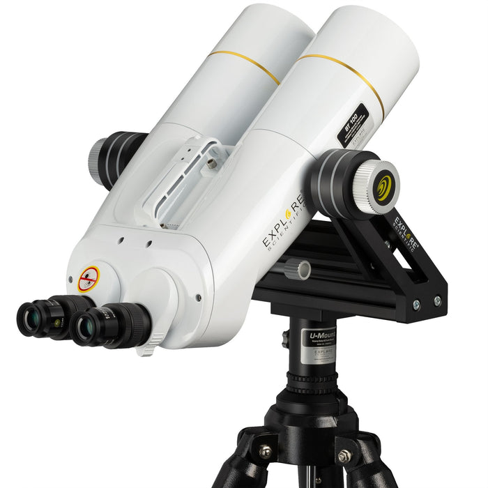 Explore Scientific 28x100mm BT-100 SF Large Binoculars with 62 Degree LER Eyepieces In Rear U Mount Tripod
