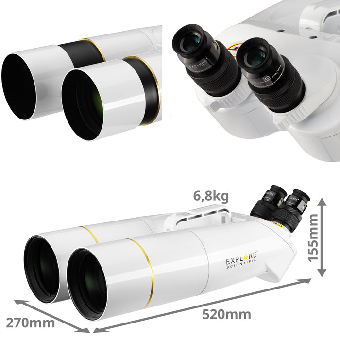 Explore Scientific 28x100mm BT-100 SF Large Binoculars with 62 Degree LER Eyepieces Specification