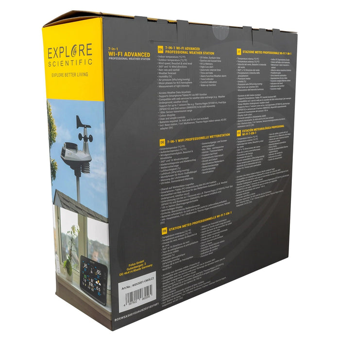 Explore Scientific 7-in-1 WiFi Professional Weather Station with Weather Underground Back of the Box