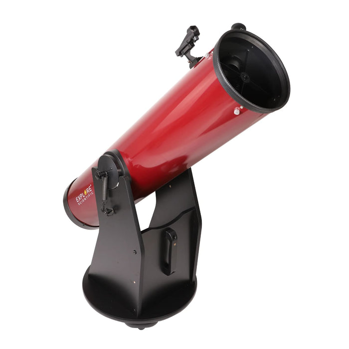Explore Scientific 8-Inch Dobsonian Reflector Telescope in Red Body Pointed Upward