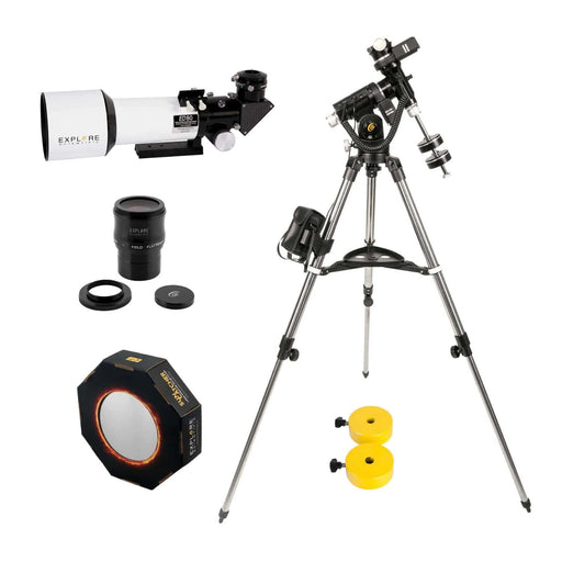 Explore Scientific ED80 Series Air-Spaced Triplet Refractor Telescope with iEXOS-100-2 Solar Photography Starter Package