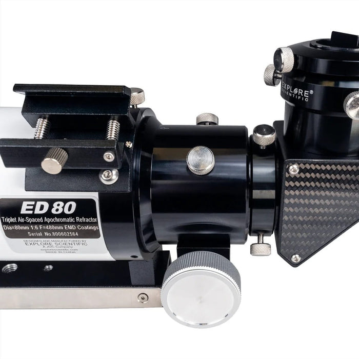 Explore Scientific ED80 Triplet Refractor with 0.8x Focal Reducer - ED80 Focuser Assembly Close-Up