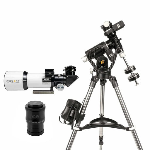 Explore Scientific ED80 Triplet Refractor with iEXOS-100-2 GoTo Mount and Field Flattener - Complete Telescope, Mount and Field Flattener