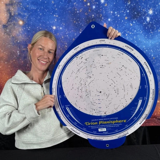Explore Scientific Large 24" Double-Sided Classroom & Group Planisphere - A Woman Holding the Large 24-Inch Tirion Planisphere Star Chart for Astronomy Education