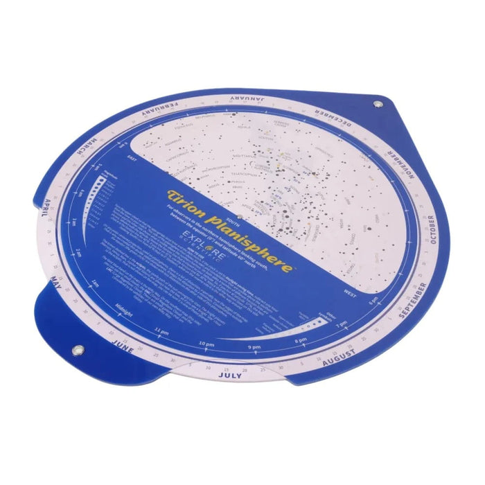 Explore Scientific Large 24" Double-Sided Classroom & Group Planisphere - Angled View of the Blue Tirion Planisphere Showing the Star Chart and Reverse-Side Information