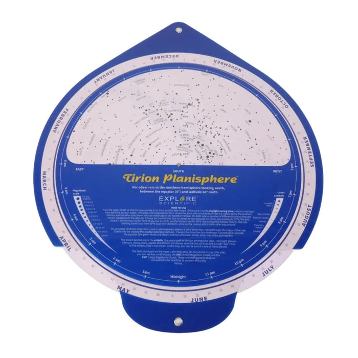 Explore Scientific Large 24" Double-Sided Classroom & Group Planisphere - Reverse View of the Large Blue Tirion Planisphere with Printed Astronomy Reference Information