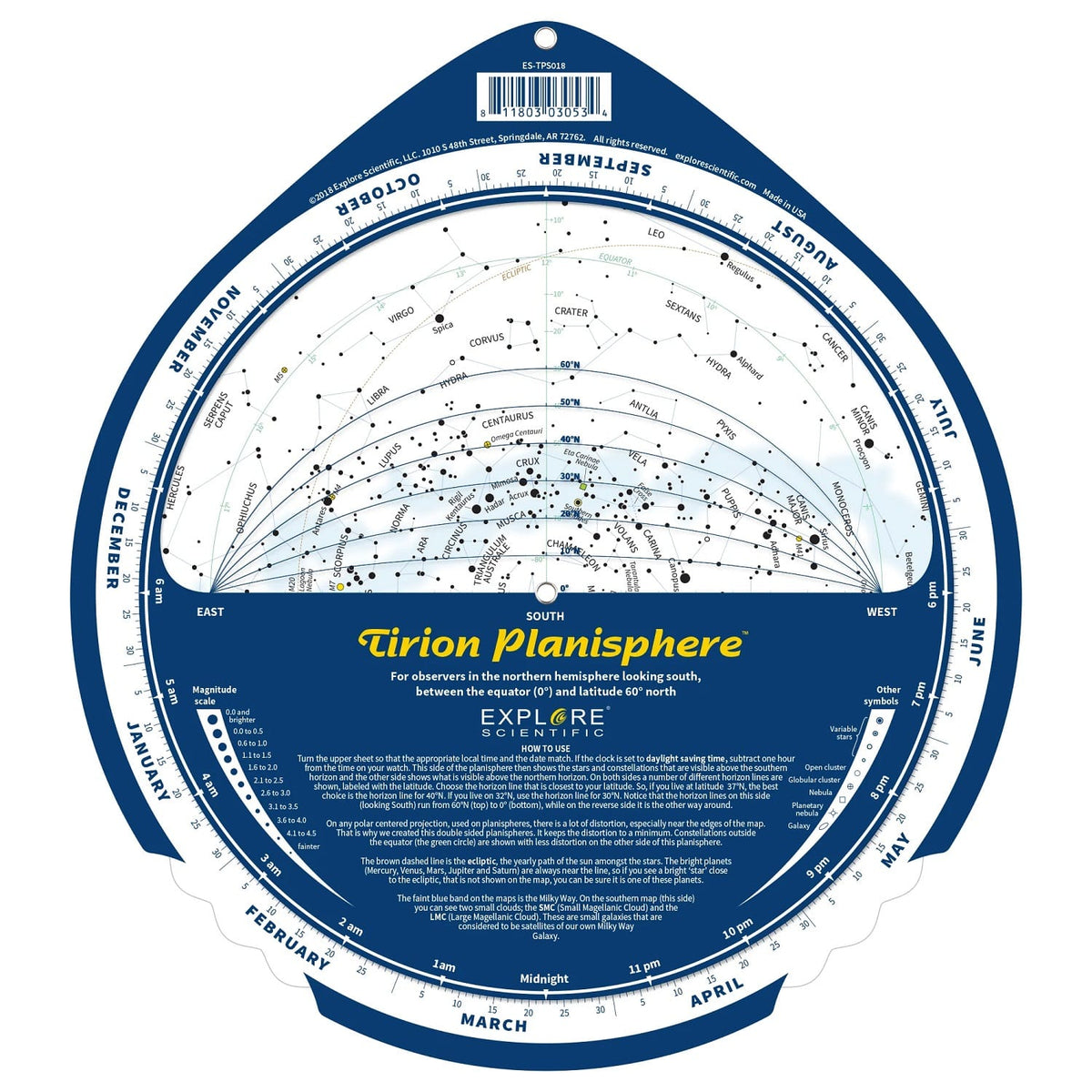 Explore Scientific Tirion Double-Sided Multi-Latitude Planisphere — Red ...