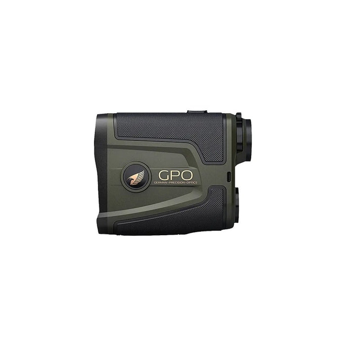 German Precision Optics GPO Rangetracker 1800 6x20mm Handheld Rangefinder Green Variant Left Side Profile of Body