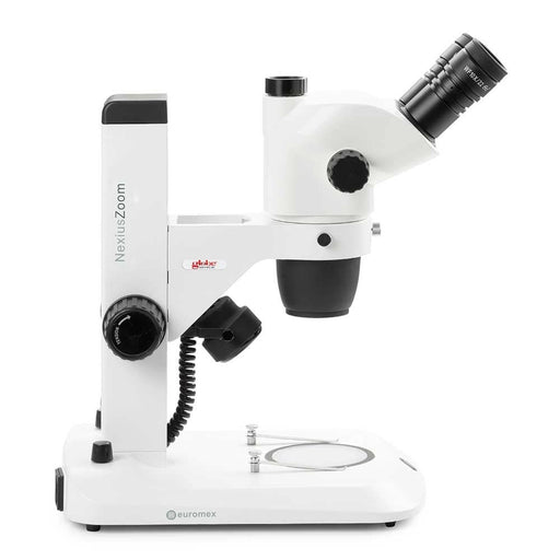 Globe Scientific Euromex NexiusZoom EVO Trinocular Microscope, 0.65x to 5.5x Zoom Objective with Rack & Pinion Stand - Model #ENZ-1703-S - Body Side Profile Left