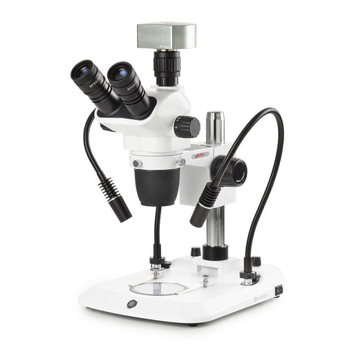 Globe Scientific Euromex NexiusZoom EVO Trinocular Microscope, 2 LED Lights with Gooseneck Arms & Camera - Model #ENZ-1703-PG-DC18