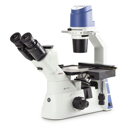 Globe Scientific Euromex Oxion Inverso Inverted Trinocular Microscope with Mech Stage, HWF 10x/22mm Eyepiece, Quin. Nosepiece Plan Phase - Model #EOX-2053-PLPH