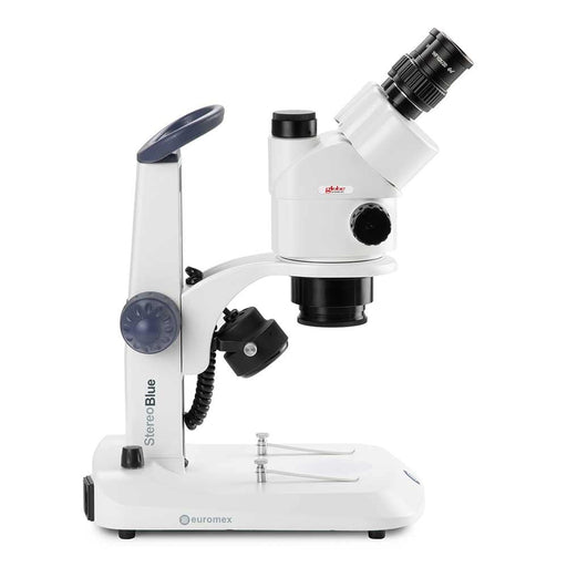 Globe Scientific Euromex StereoBlue Trinocular Stereo Zoom Microscope in Rack and Pinion Stand, 0.7x To 4.5x Zoom Objective - Model #ESB-1903 - Body Side Profile Left