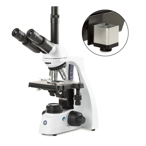 Globe Scientific Euromex bScope Trinocular Microscope, HWF 10x/20mm Eyepiece, Quintuple Nosepiece E-Plan plus Mini-Camera with 13-inch HD Screen - Model #EBS-1153-EPLI-HDS