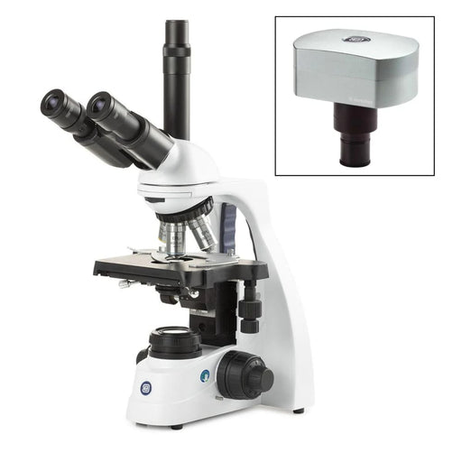 Globe Scientific Euromex bScope Trinocular Microscope, HWF 10x/20mm Eyepiece, Quintuple Nosepiece E-Plan with Camera