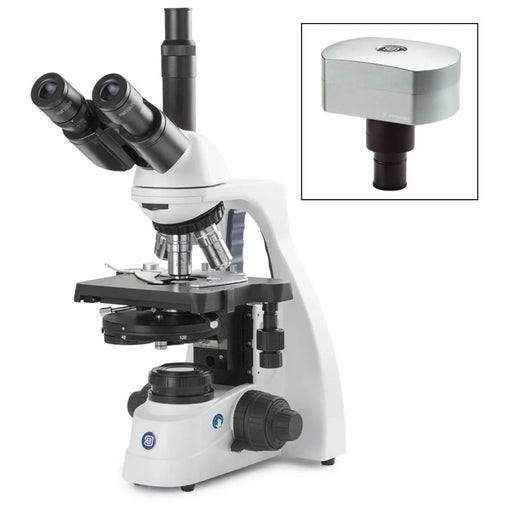 Globe Scientific Euromex bScope Trinocular Microscope, HWF 10x/20mm Eyepiece, Quintuple Nosepiece Plan Phase with Camera - Model #EBS-1153-PLPHI-DC18