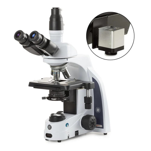 Globe Scientific Euromex iScope Trinocular Microscope EWF 10x/22mm Eyepiece, Quintuple Nosepiece E-Plan plus Mini-Camera with 13-inch HD Screen - Model #EIS-1153-EPLI-HDS
